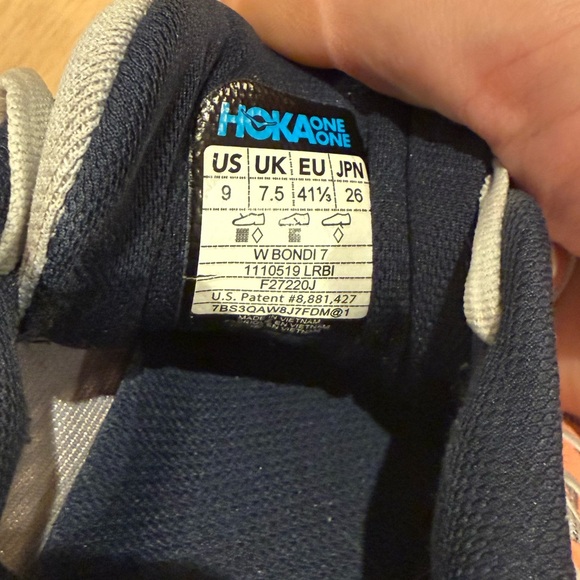 Hoka One One Bondi 7 Lunar Rock Black Iris Grey and Blue Tennis Running Shoes 9 - Picture 6 of 7